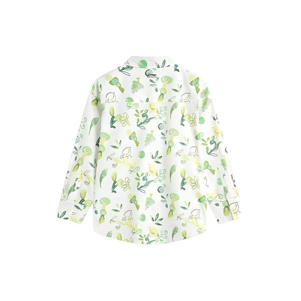 Li Ning Full Print Single Button Casual Loose Long Sleeve Shirt Women Shirts White ASHU090-2