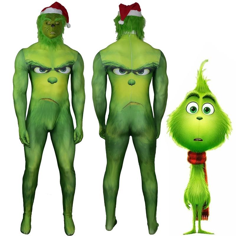 Festive Green Monster Grinch Christmas Cosplay Costume Zentai Bodysuit Jumpsuit