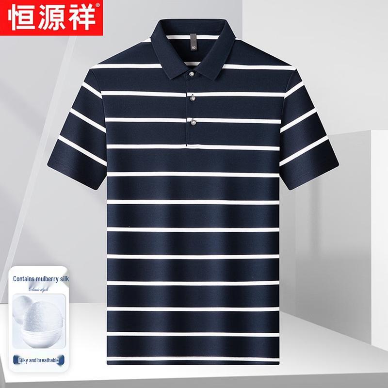 Hengyuanxiang Men s Silk-Blend Striped Polo Shirt XL
