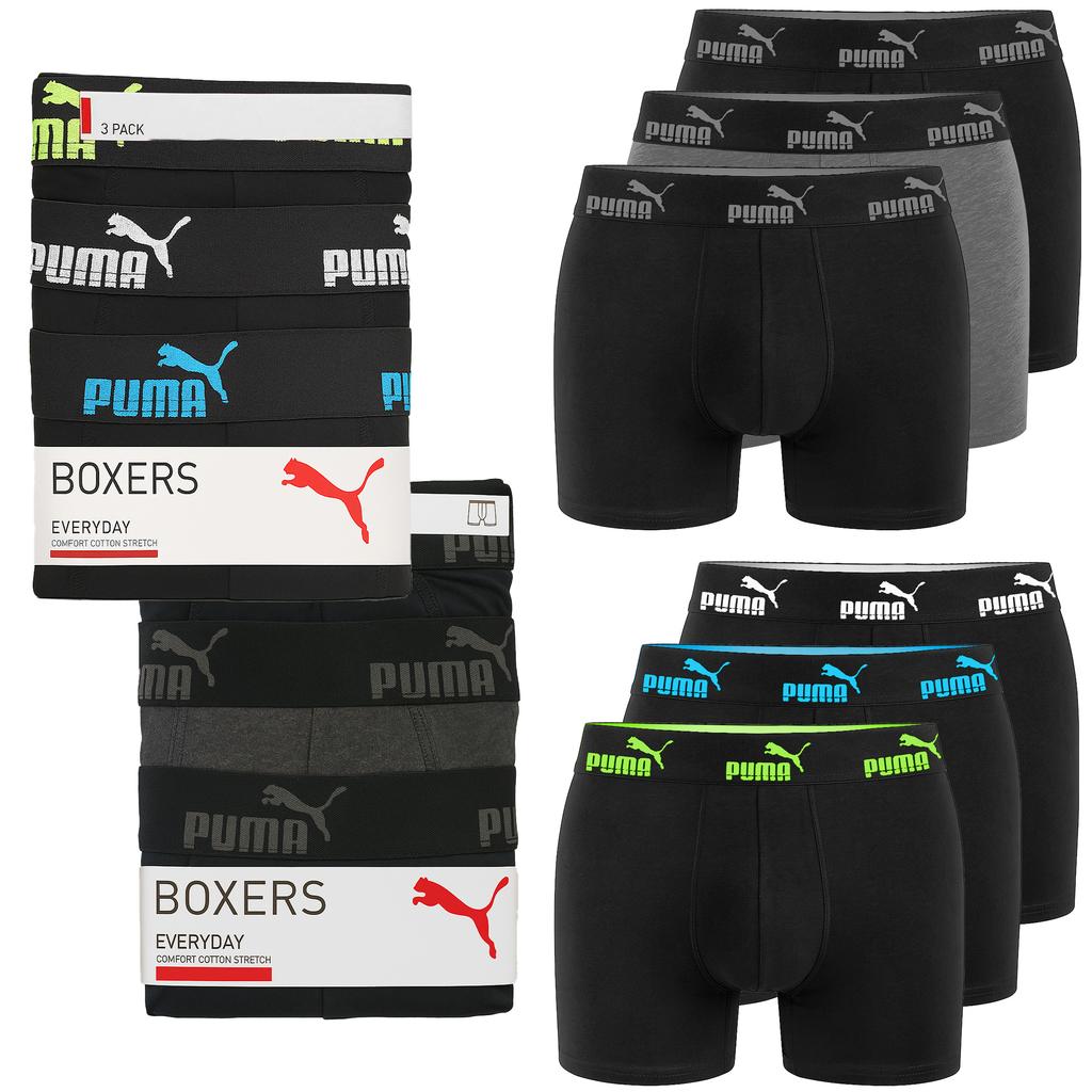 Puma Bokserki Męskie 6 Sztuk Majtki Bawełna Black Logo Mix