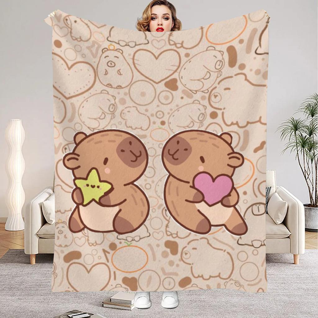 1Pc Digital Printed Capybara Style Flannel Blanket Mattress Cover Blanket for Family BedsSofasOfficesOutdoor Camping