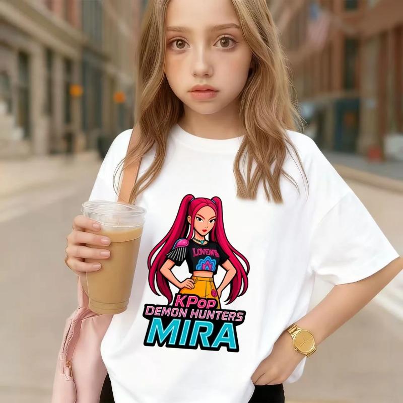 K-Pop Demon Hunters Mira Children's Cotton Comfortable T-shirt Suitable for K-Pop Fans Anime Pattern T-shirt