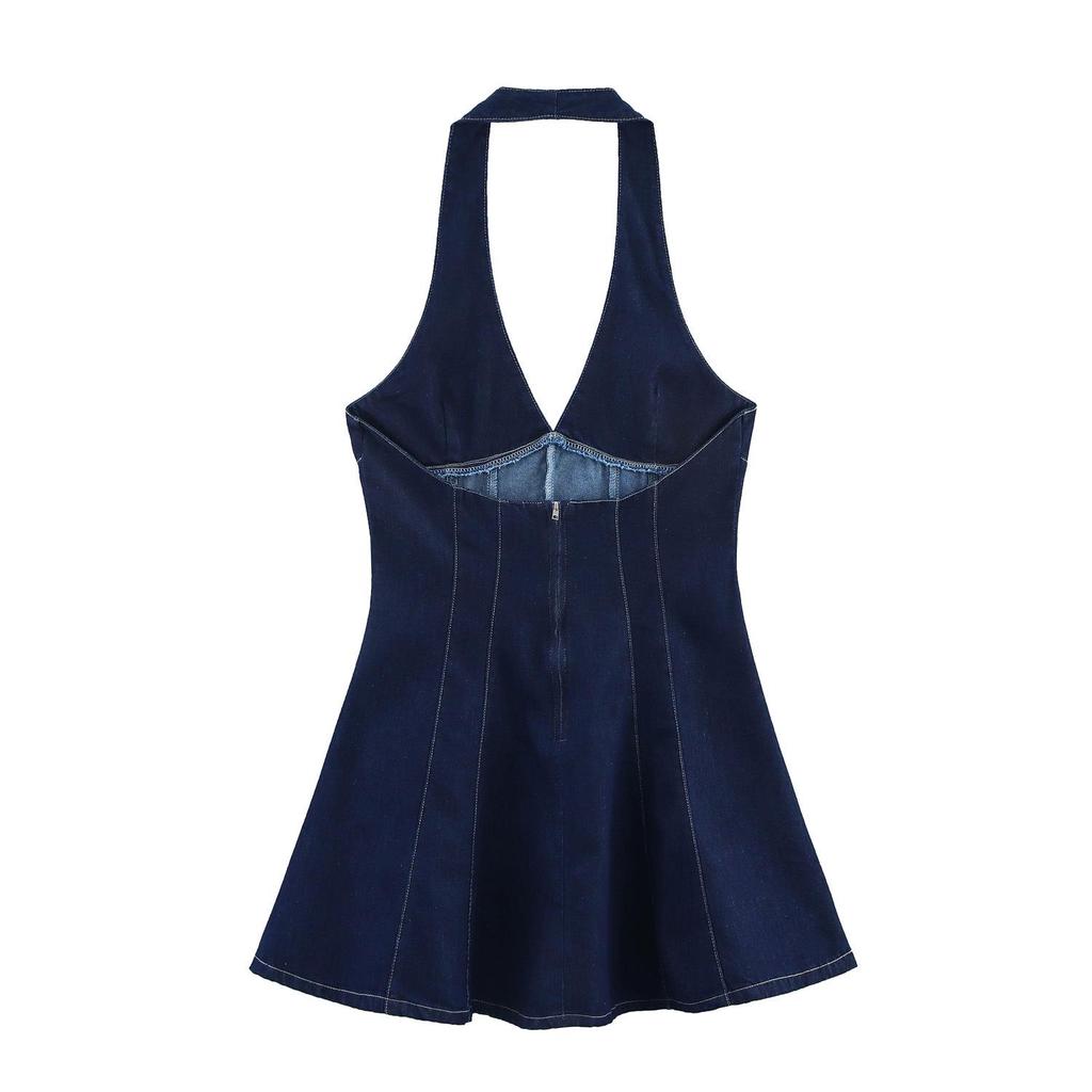 European and American Women's Slim Denim Strappy Dress