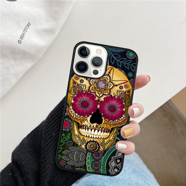 Mexican Skull Flower Coque Shell For iPhone 17 Air 15 16e 14 13 12 Pro Max 11 Pro Max Plus Phone Case Cover