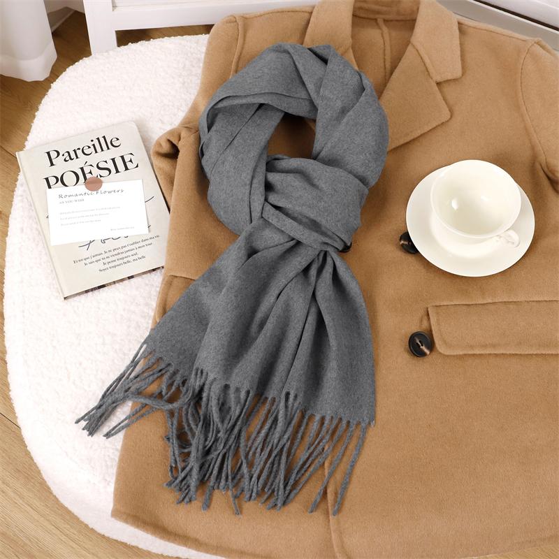 30*180cm Korea Styles Solid Color Cashmere Winter Warm Women Scarf Thicken Shawl Tassels Pashmina Hijab Wrap Windproof Foulard