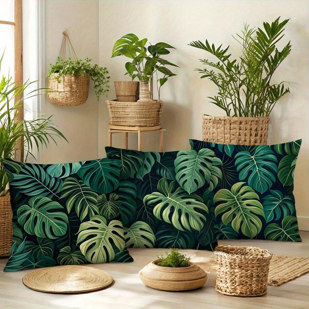 4-piece tropical monstera leaf decorative pillowcase set for living room, bedroom, and garden decoration. outdoor cushion cove