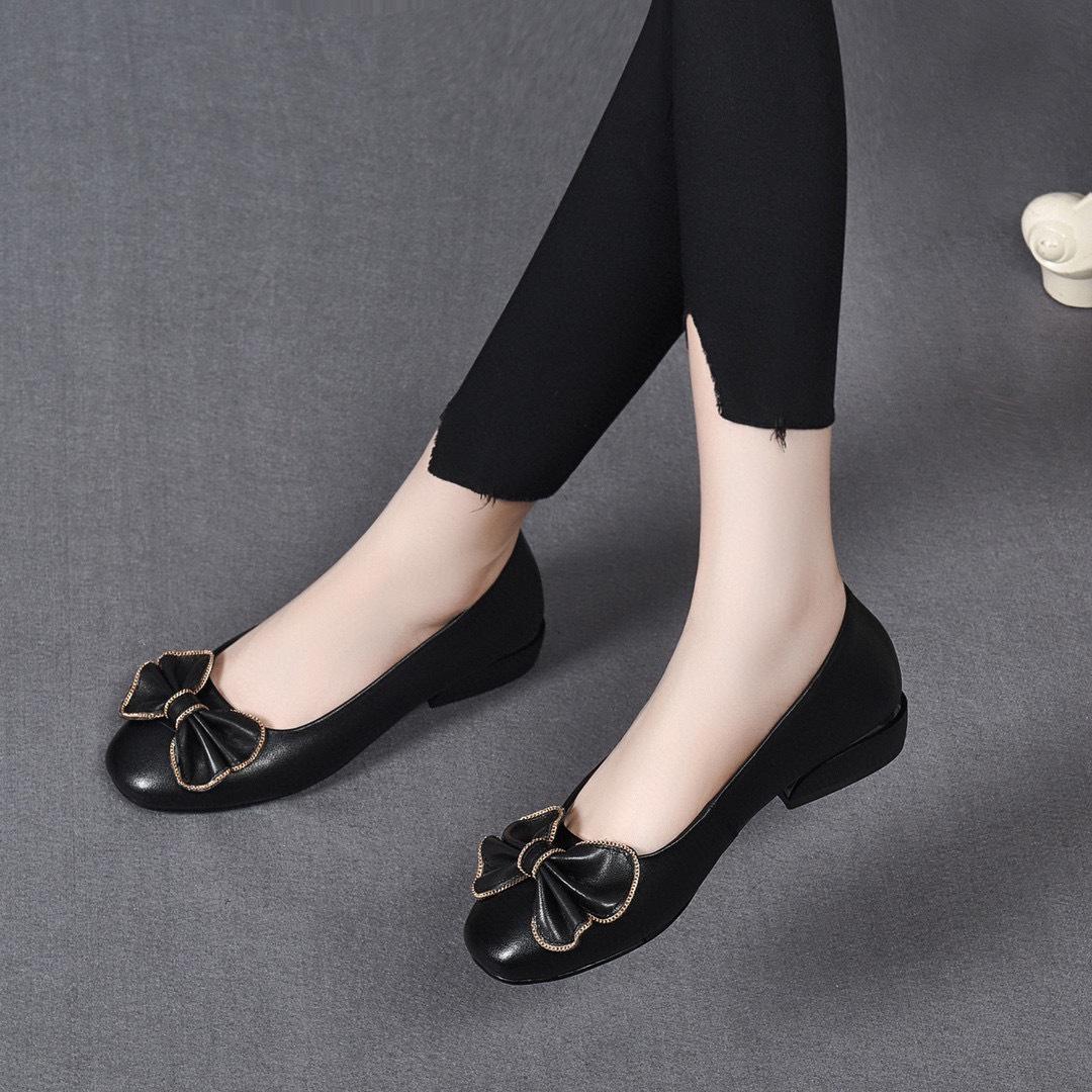 

2024 весна и лето новая корейская версия бант легкий рот одиночные туфли первый слой коровьей кожи плоские туфли Yuantong удобные женские рабочие туфли 35 чёрный