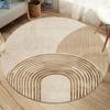 Wabi-Sabi Geometric Line Round Area Rug, Beige White Modern Non-Slip Floor Mat, Living Room Kids Room Decor Carpet Area Rug