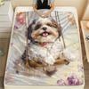 Cute Shih Tzu pattern Flannel Blanket, High quality Comfortable for All Seasons, Home Decor, Warmth and Comfort, Perfect for Gifts.