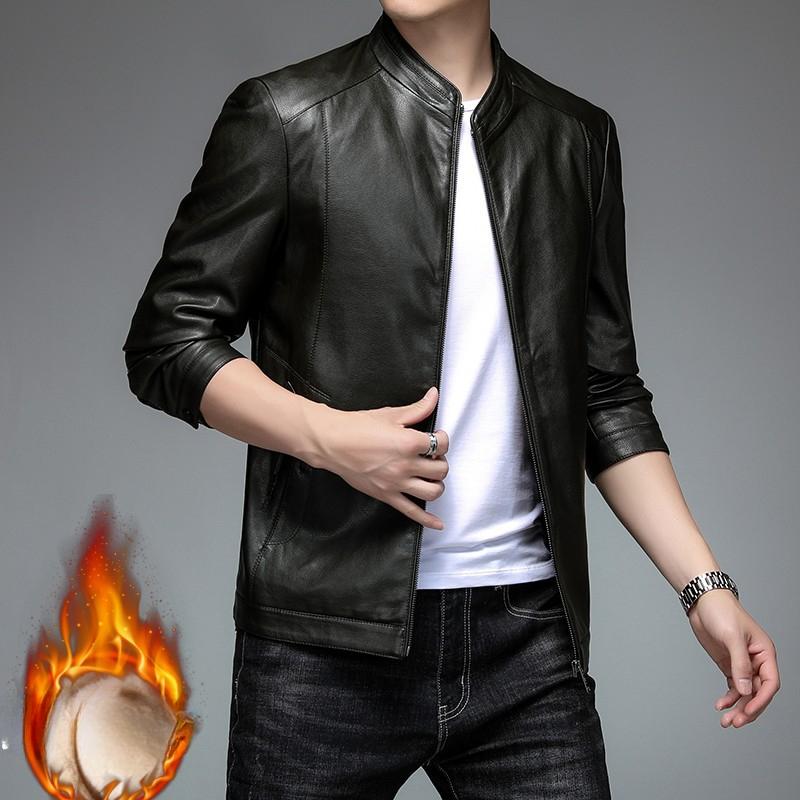 Erkek Hakiki Deri Ceketler Erkek Yaka Koyun Derisi Orta Yaşlı Erkek Sonbahar ve Kış Deri Ceketler Baba Ceketleri