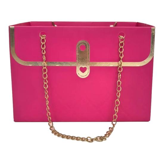 

Паперова подарункова коробка з квітами та металевим ланцюжком, відро для зберігання букетів, маленька флористична сумочка, подарункова крафтова пакувальна сумка для весільної вечірки, Дня святого Валентина, дня народження рожевий червоний колір