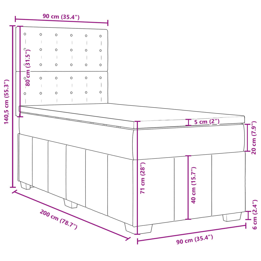 Box Spring Bed with Mattress Blue 90 x 200 cm Fabric