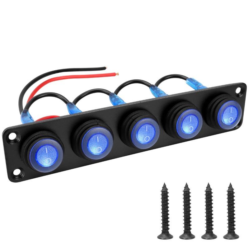 פאנל מתגי נדנדה 1-6 פאנלים 12V עמיד למים מתגי הפעלה/כיבוי עם אור LED כחול עבור רכב סירה משאית רכבים מתגים4