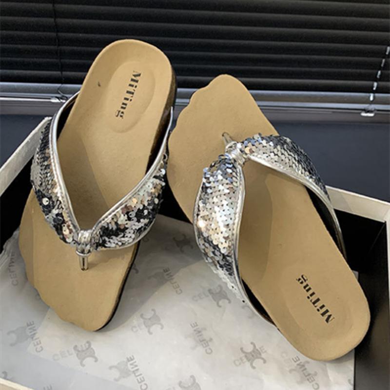 

Fashion Luxury Bling Bling Decoration Fashion Slipper Women Sexy Clip Toe Flat Flip Flops Summer Comfortable Non-slip Brand Beach Sandal 35 серебряный