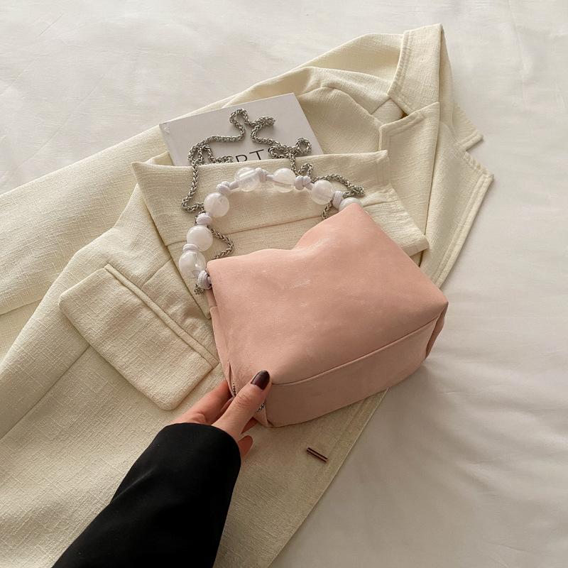 

Модная маленькая сумка на цепочке из мягкой кожи, женская, весна 2025, новая, универсальная, однотонная, в иностранном стиле, повседневная розовый