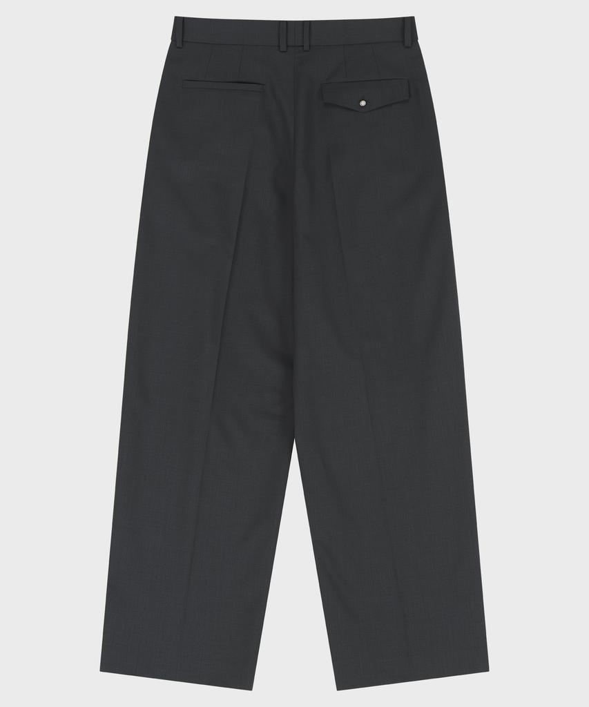 NOIRER Two-Tuck Button Wide Slacks (Gray)