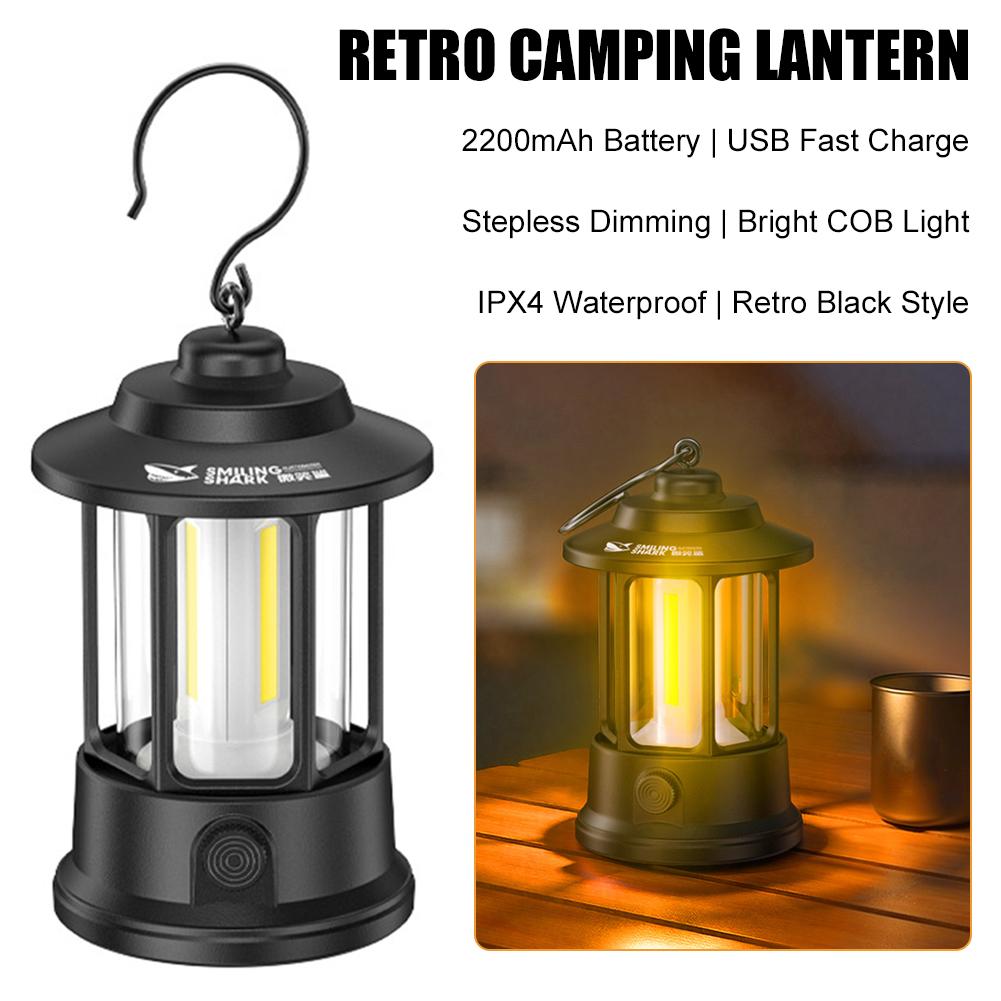 Portable Camping Lantern Rechargeable Retro Tent Light Waterproof COB Hanging Emergency Lamp For Outdoor Hiking Garden Fishing