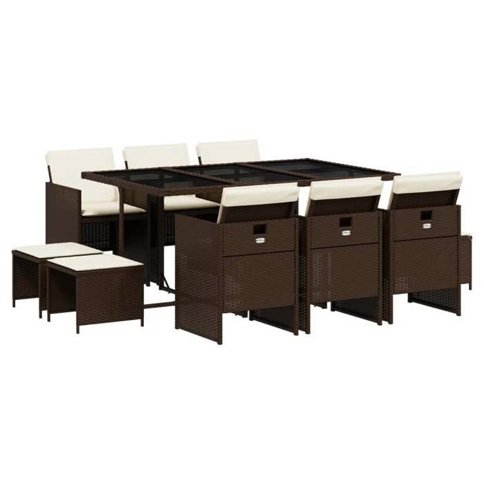 VidaXL Ensemble à manger de jardin et coussins 11 pcs marron rotin 3277736