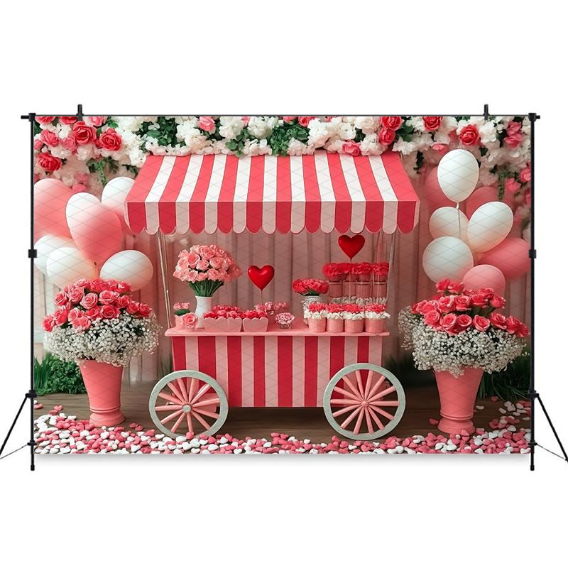 Mocsicka Valentine's Day Photo Backdrop Rose Pink Striped Float Balloons Flowers Wallpaper Decorations Woman Wedding Backgrounds