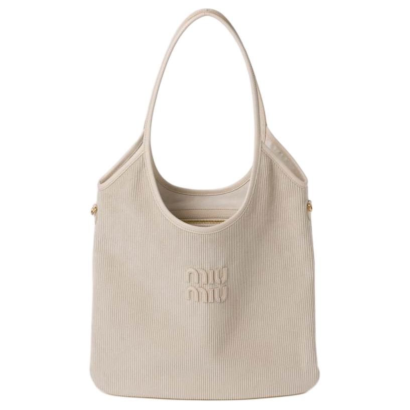 

Miu Miu Ivy Engraved Logo Fabric Tote Bag Women Tote Bags White 5BG231_2F81_F0354_V_MLN Basic Set (Bag+Dust Bag)