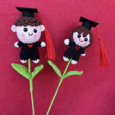 Abschluss-Saison Doktorhut Cartoon-Puppe Kreative Gehäkelte Foto-Requisiten Handgemachtes DIY-Geschenk