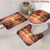 4Pcs Tropical Beach Palm Tree Shower Curtain Set with Non-Slip Bath Mat, Toilet Lid Cover, Contour Rug & 12 Hooks, Bathroom Decor