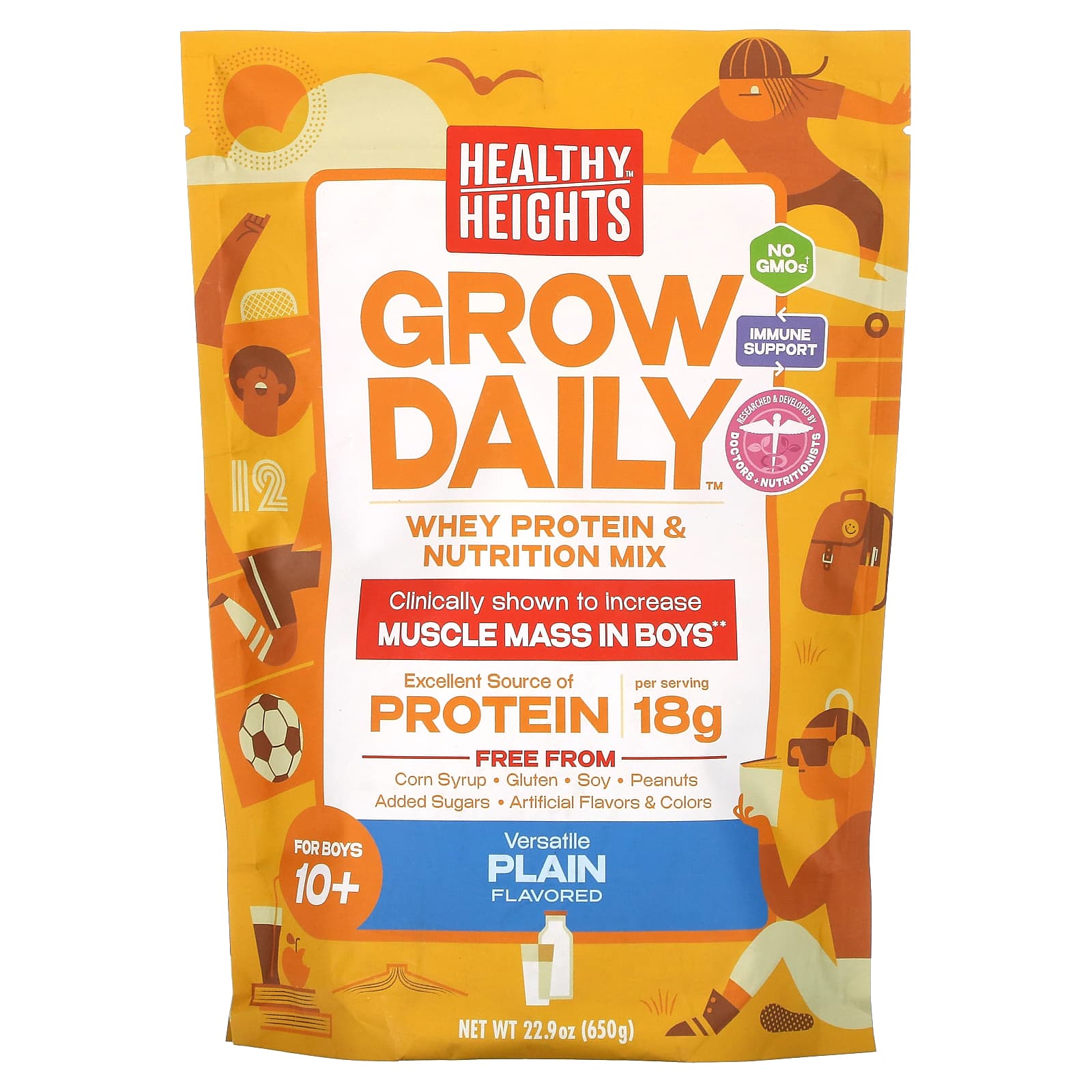 

Healthy Heights, Grow Daily, Whey Protein and Nutrition Mix, Boys 10+, Plain, 22.9 oz (650 g)