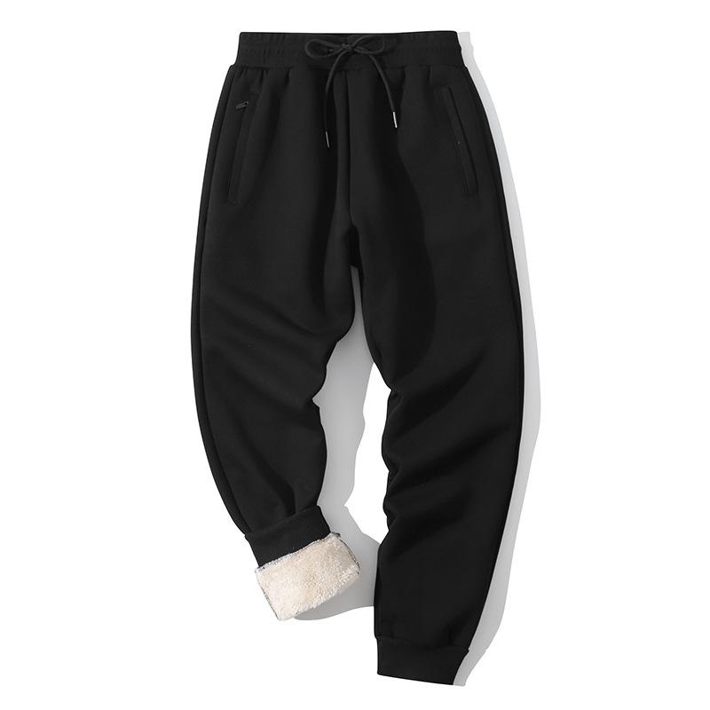Men's Lamb Velvet Zipper Sweatpants Plus Velvet Thickened Sports Casual Pants Middle-aged Men's Pants Straight Trousers, Leggings