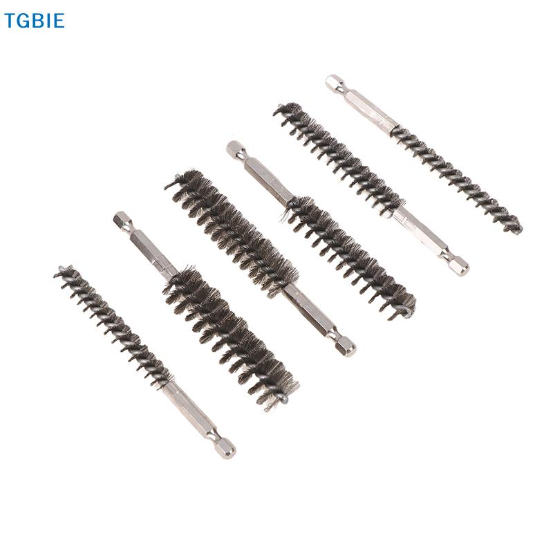 1/6PCS Drill Bore Cleaning Brush 1/4 " Hexagonal Handle Stainless Steel Wire Brush For Anti-rust Cleaning Of Pipe Ports 8-19mm
