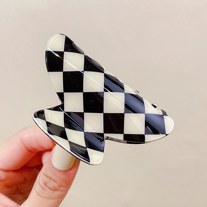 Women Elegant Checkerboard Acrylic Hair Claw Temperament Geometric Headband Hair Clips Hairpins Fahion Hair Accessories Gift