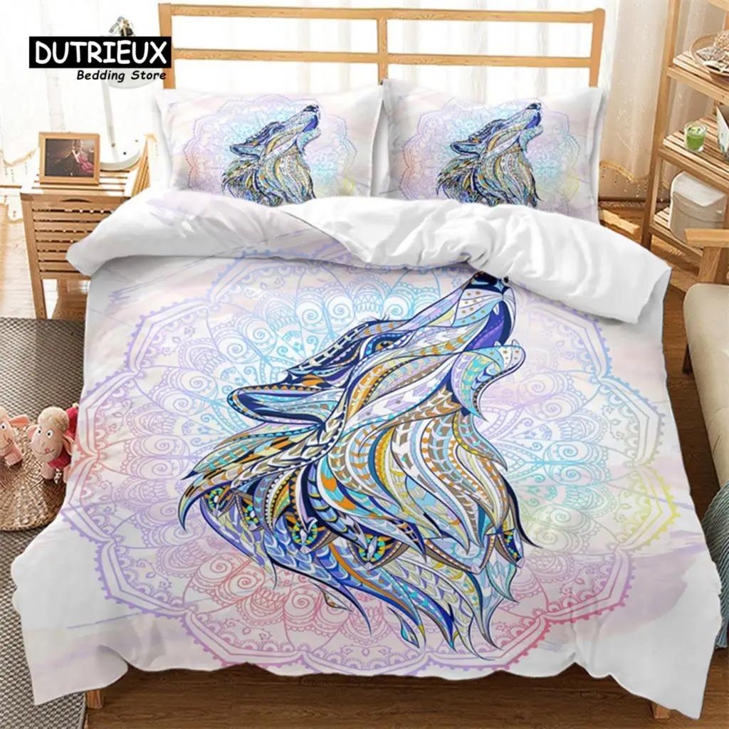 Exotic Ethnic Animals Duvet Cover King For Kid Adult Bohemian Mandala Bedding Set Microfiber Colorful Deer Wolf Head Quilt Cover