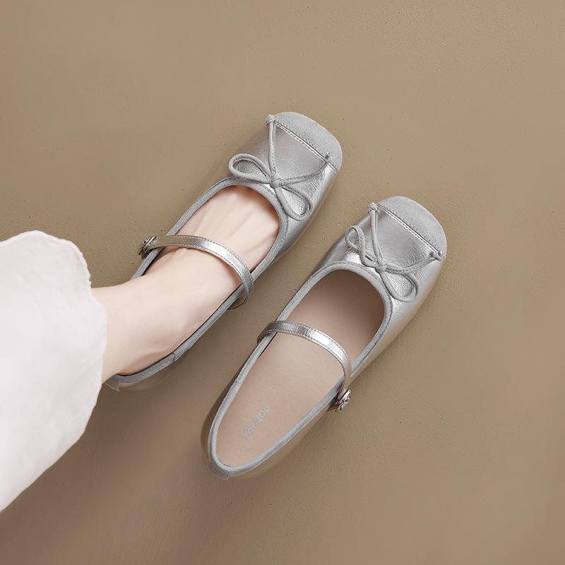 Augustine Silver Single Shoes Women's 2025 New Summer French Beautiful Flat Sole Soft Sole Square Head Mary Jane Single Shoes