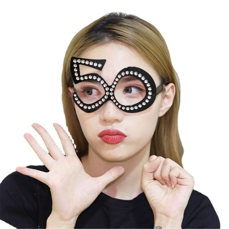 Number Crystal Frame Party Dress-up Glasses for Adults Birthday Christmas Party