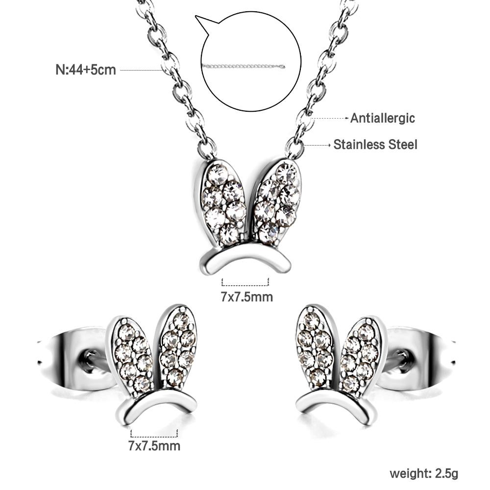 Fashion Bridal Gold Stainless Steel Pendant Necklace Earrings Jewelry Set for Women Plated18k Gold Necklace and Studs Earrings