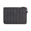 MCM Pochette Nera con Monogramma Visetos con Cinturino da Polso e Targhetta Argentata per Uso Quotidiano e Serale