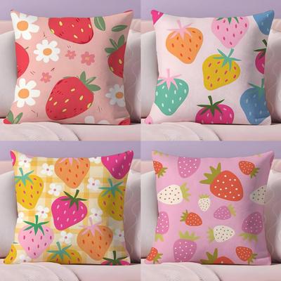 Cute Strawberry Cushion Cover Soft Short Plush Double-Sided Printing Home Decor Machine Washable Pillow Case Gift