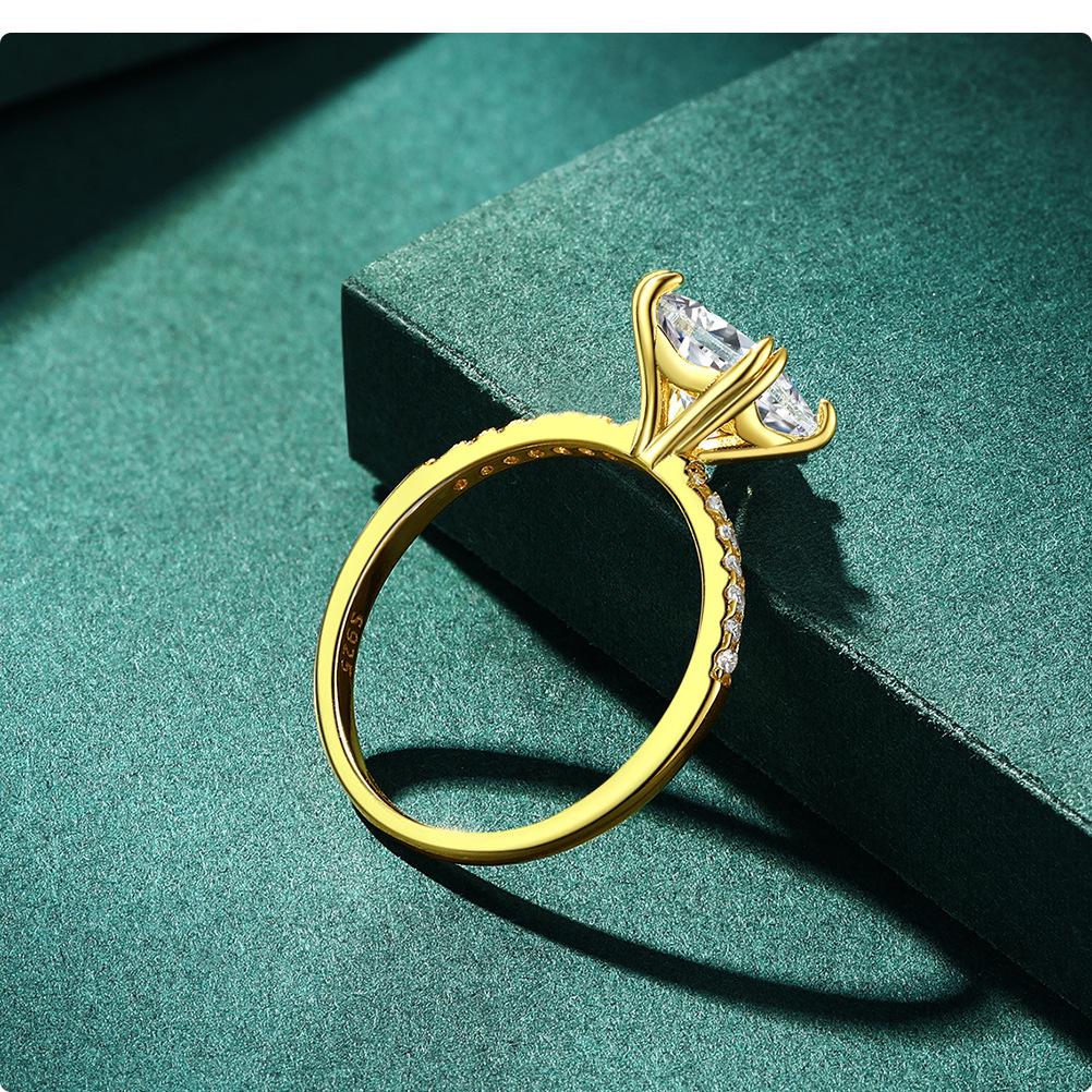 18K White Gold Plated S925 Sterling Silver Ring with Square Zirconia - Simple European & American Fashion Engagement Ring