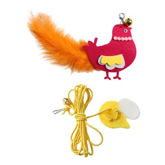 Swinging Interactive Cat Toy Elastic Rope Cat Teaser Self-play Cat Toy with Feathers Bell for Indoor Cats Solo Play And Hunting Instinct