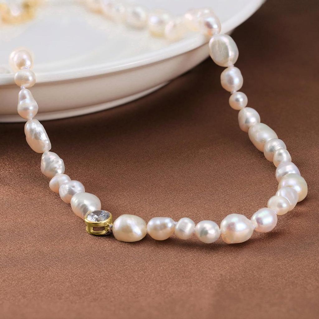 [HeyMeili] Baroque Pearl Necklace, Sterling Silver 925, Stylish, Natural Freshwater Pearl, June Birthstone, Popular, Elegant, Women's Gift, 5.5-7mm
