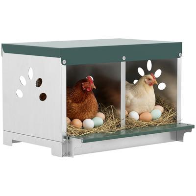 Hühnerlegebox 2 Fächer, Wasserdicht, Belüftungslöcher, Leicht zu reinigen, 54,5x42,5x35,5cm, Stahl, Silber