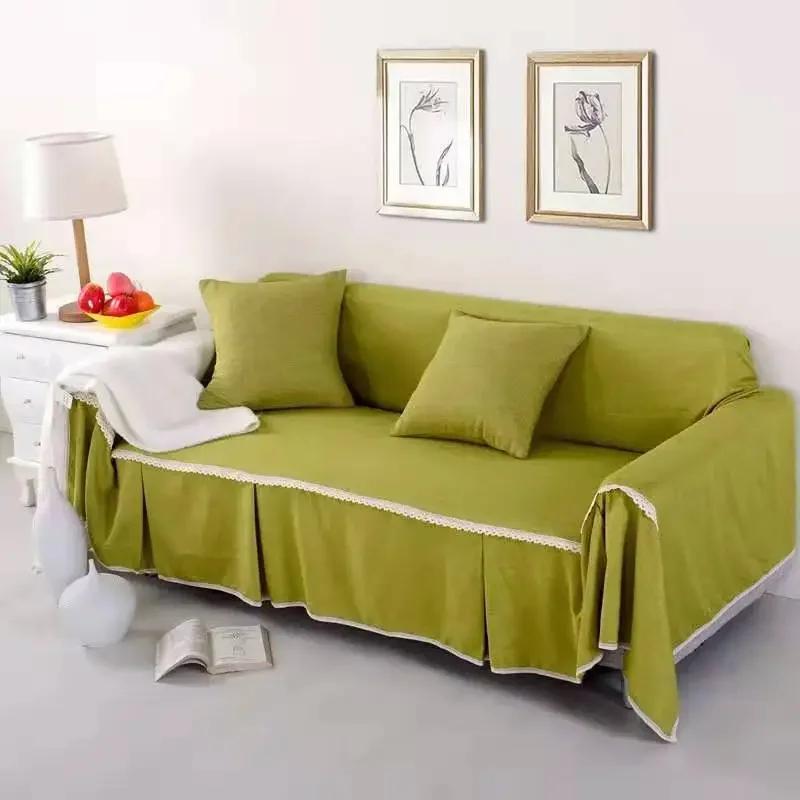 1/2/3/4-seater Sofa Cover for Living Room Solid Color Lace Edge Sofa Towel All-inclusive Dust Couch Cover Solid Slipcover