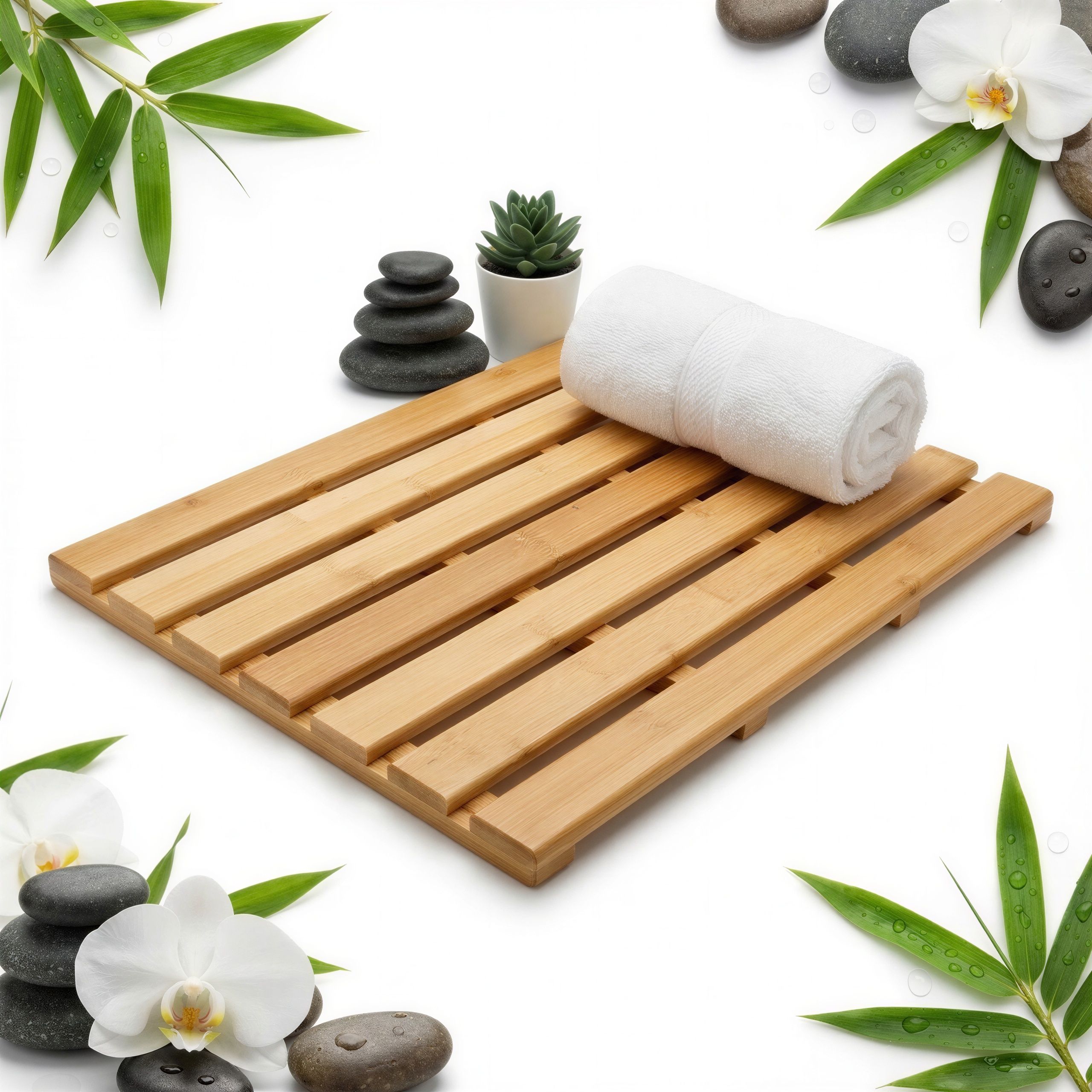 TAPIS DE BAIN EN BAMBOU 53x35,5 CM ANTIDÉRAPANT POUR SALLE DE BAIN ET SAUNA