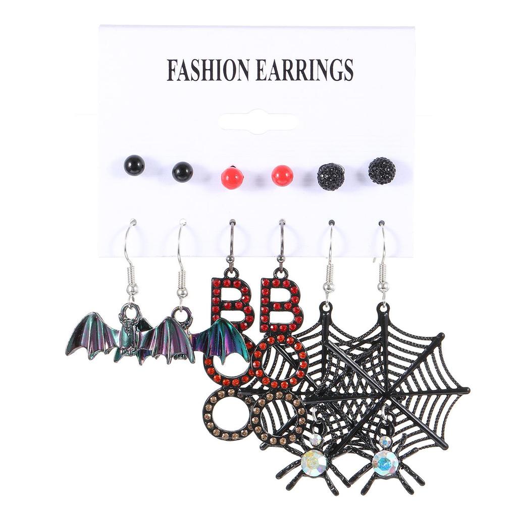 Cross-Border Halloween Earrings Set: Ghost, Pumpkin, Witch, Skeleton, Spider, Black Cat, Bat, Spider Web Ear Studs