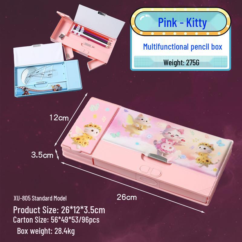 Creative Large-Capacity Automatic Mechanical Pencil Case - Multifunctional Stationery Box for Girls