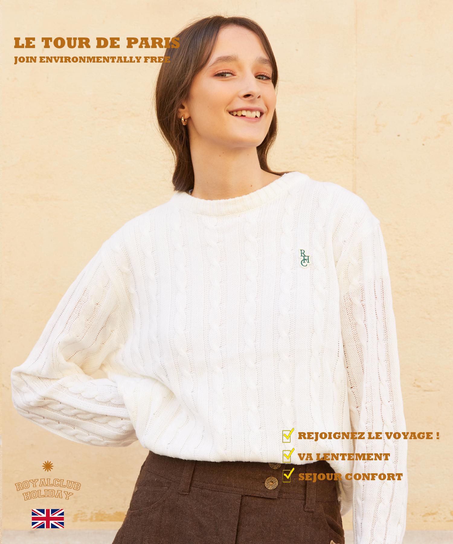 Royal Club Holiday Royal Mark Round Cable Knit Ivory M