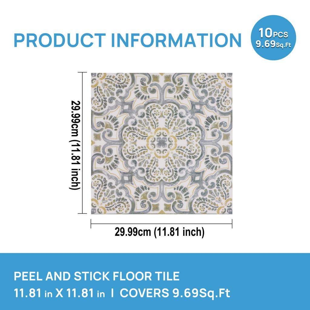 10PCS Anti-skid Floor Sticker Renter Friendly Wall & Floor tiles Peel & Stick Vinyl Floor Stickers DIY For Bathroom Renovation