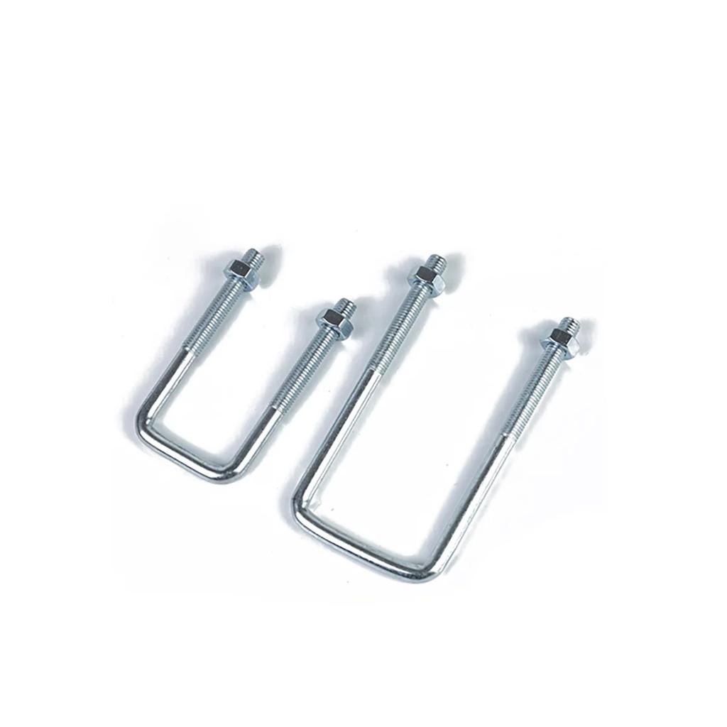 Galvanized Carbon Steel U Bolt and Square Clamp Set Right Angle Screw Buckle for Water Pipe Flange Mounting M6 M8 M10 M12 M14M16