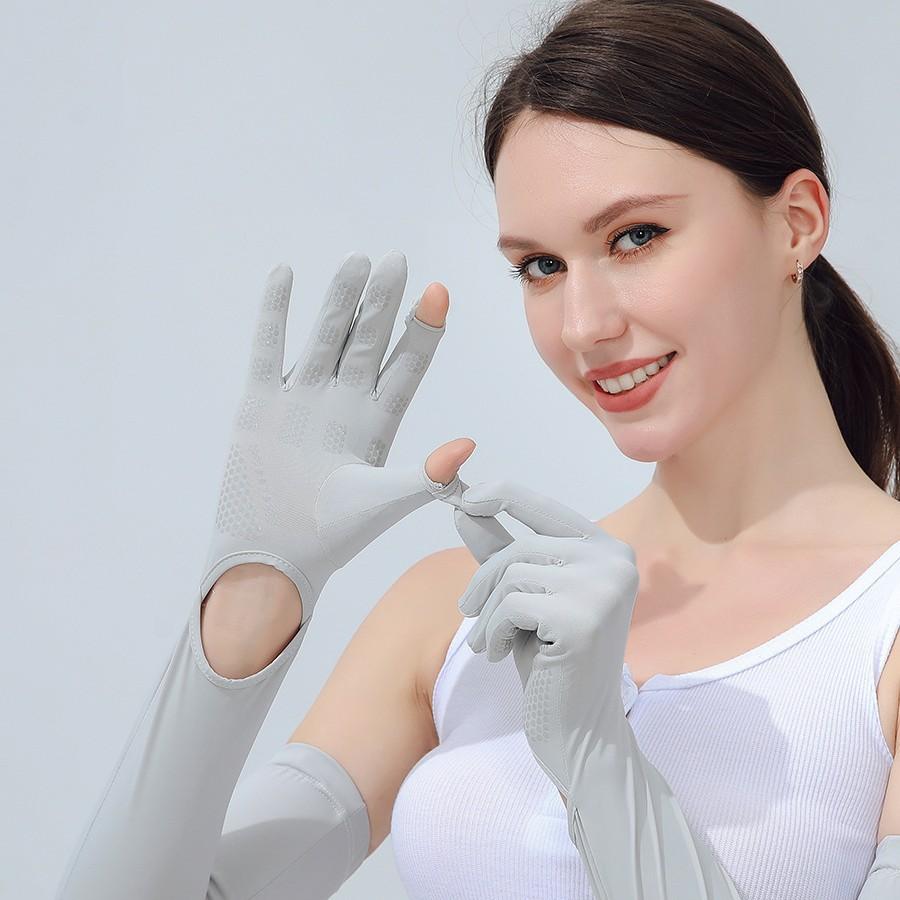 Sonnenschutz-Ärmel Nylon Eis-Ärmel Damen Ultraviolette Strahlen für Sommer-Fahrten und Autofahren Verlängerter Armschutz Integriertes Eis-Seide Dünnes Modell