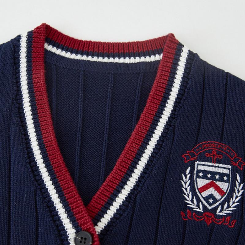 Styl Kolegialny Kontrastowy Kolor Haft Chłopcy i Dziewczęta Dzianinowy Kardigan Mundurek Szkolny Mundurek Klasowy Sweter Dziecięcy Kardigan Kurtka