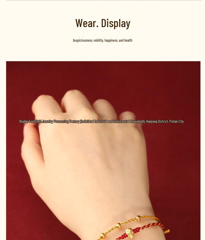 999 Pure Gold Women's Red String Horse Bracelet with Luck Bead